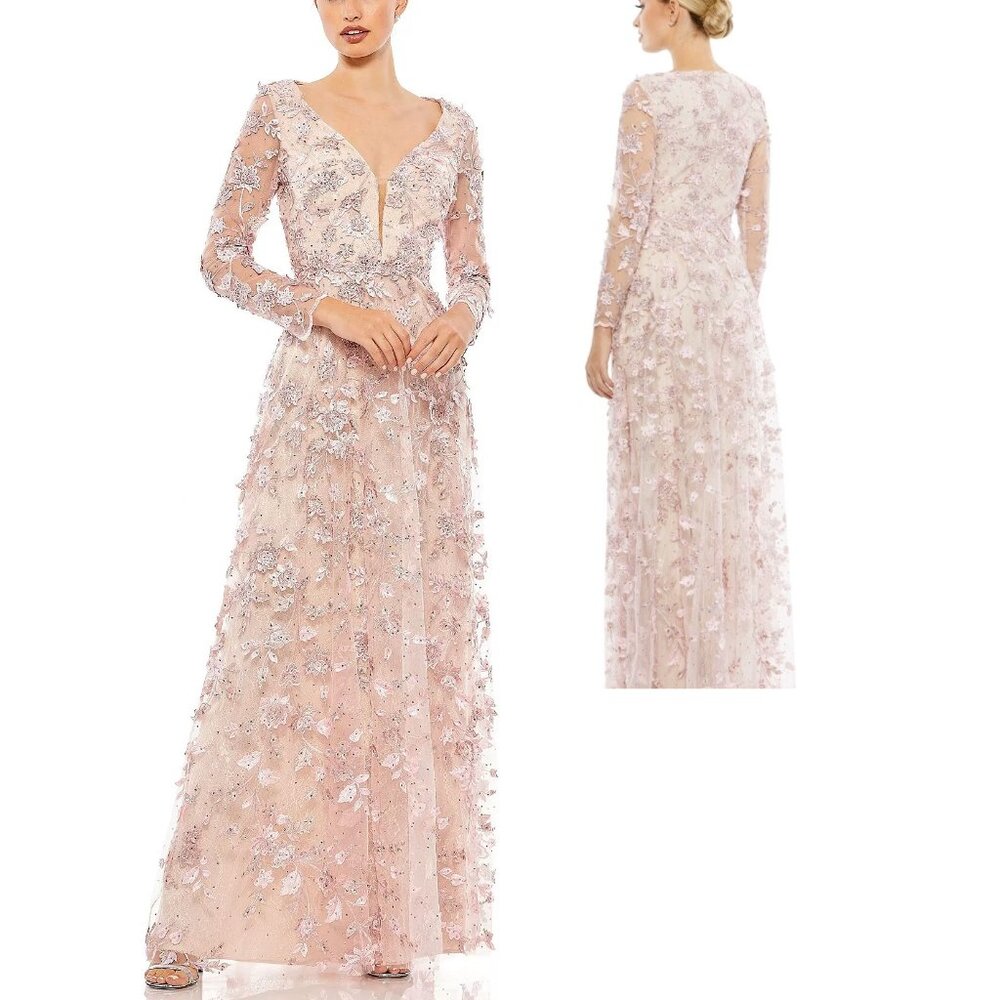 Mac Duggal Blush Pink Embellished Long Sleeve Maxi Gown - Picture 7 of 8